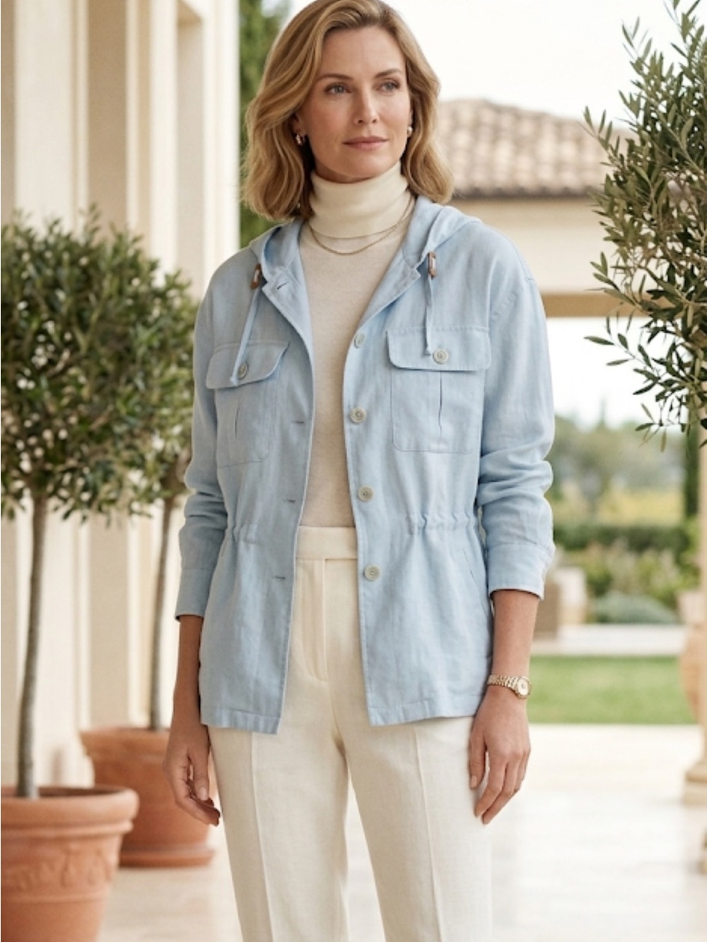 Lauren Ralph Lauren blue size S linen hooded anorak zip up classic jacket